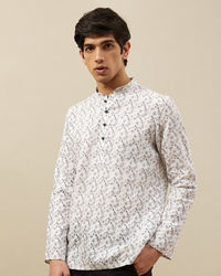 Manyavar Men Pearl White Self Printed Short Kurta