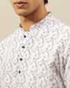 Manyavar Men Pearl White Self Printed Short Kurta