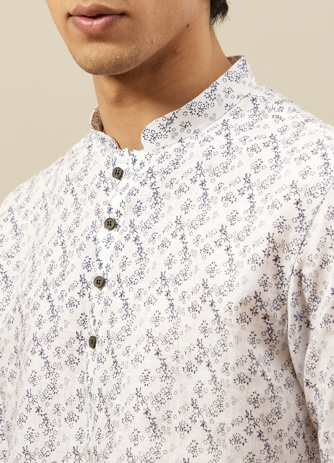 Manyavar Men Pearl White Self Printed Short Kurta
