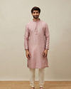 Manyavar Men Quartz Pink Grid Patterned Kurta Set