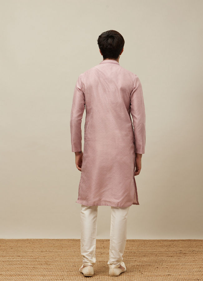 Manyavar Men Quartz Pink Grid Patterned Kurta Set
