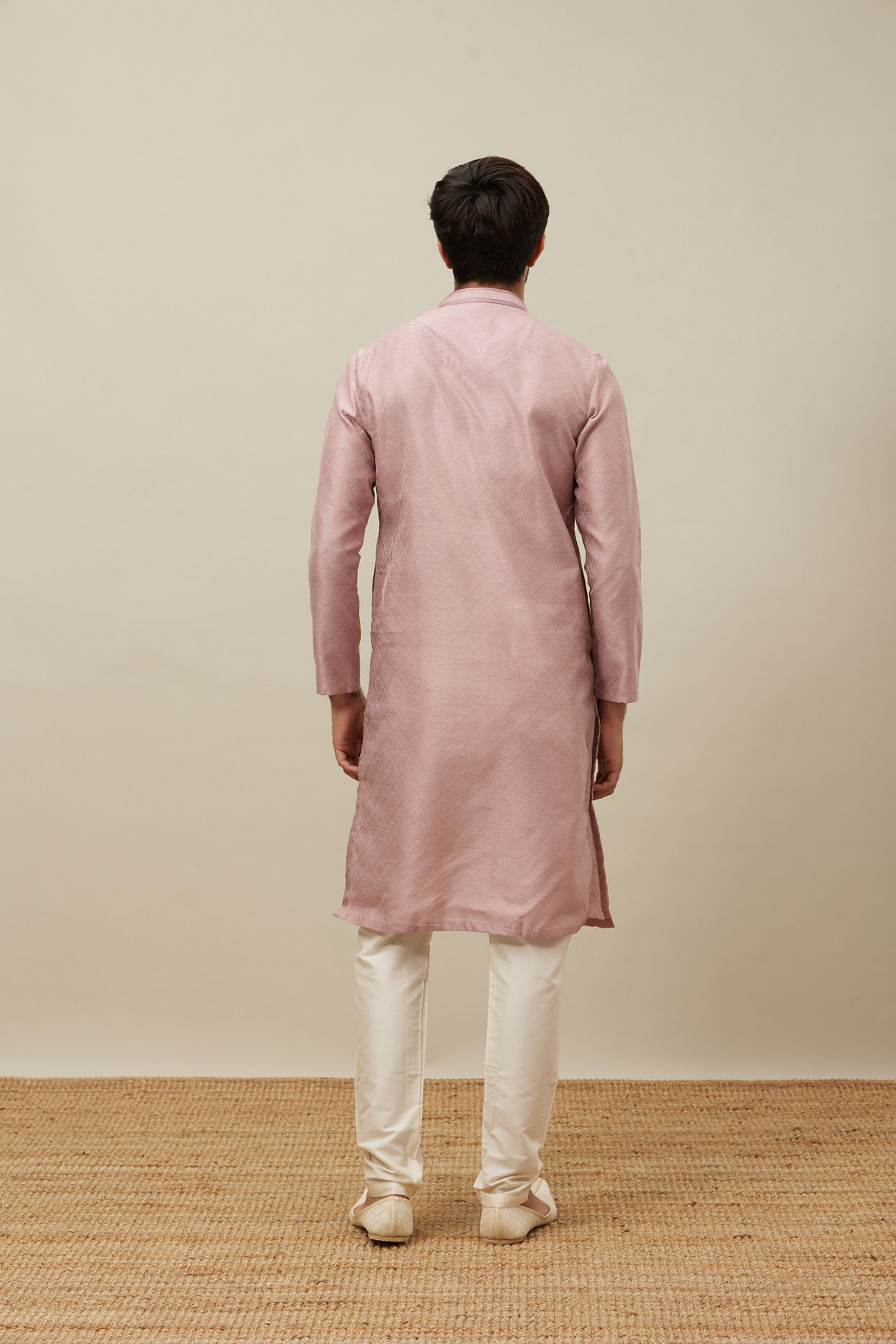 Manyavar Men Quartz Pink Grid Patterned Kurta Set