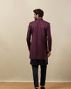 alt message - Manyavar Men Cabernet Wine-Twilight Blue Botanical Patterned Indo Jacket Set image number 4