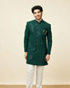 Teal Green Harlequin Patterned Angrakha Style Sequined Indo Western Jacket image number 2