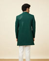Teal Green Harlequin Patterned Angrakha Style Sequined Indo Western Jacket image number 4