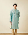 Manyavar Men Fair Aqua Blue Jaal Patterned Kurta Set