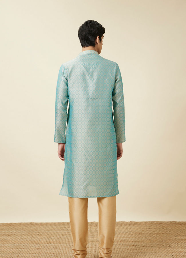 Manyavar Men Fair Aqua Blue Jaal Patterned Kurta Set