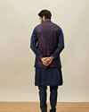 Manyavar Men Twilight Blue Floral Angrakha Style Kurta Jacket Set