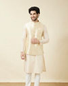 alt message - Manyavar Men Pearled Ivory White Buta Patterned Jacket image number 2