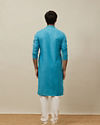 Manyavar Men Ferozi Blue Embroidered Placket Kurta Set