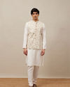 Manyavar Men Ivory White Floral Printed Jacket