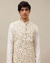 alt message - Manyavar Men Ivory White Floral Printed Jacket image number 0