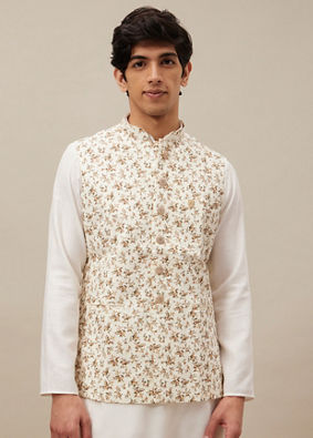 Cream Fall Floral Printed Jacket image number 0
