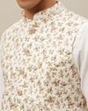 Manyavar Men Ivory White Floral Printed Jacket