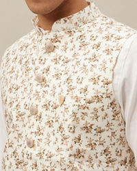 Manyavar Men Ivory White Floral Printed Jacket