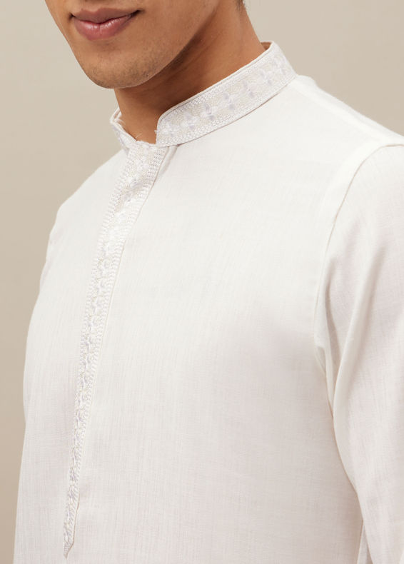 Manyavar Men Pristine White Bandhgala Style Kurta Set