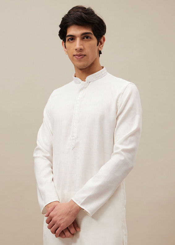 Manyavar Men Pristine White Bandhgala Style Kurta Set