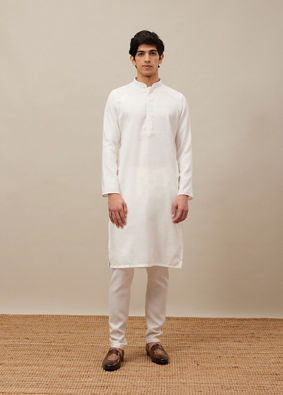 alt message - Manyavar Men Pristine White Bandhgala Style Kurta Set image number 2
