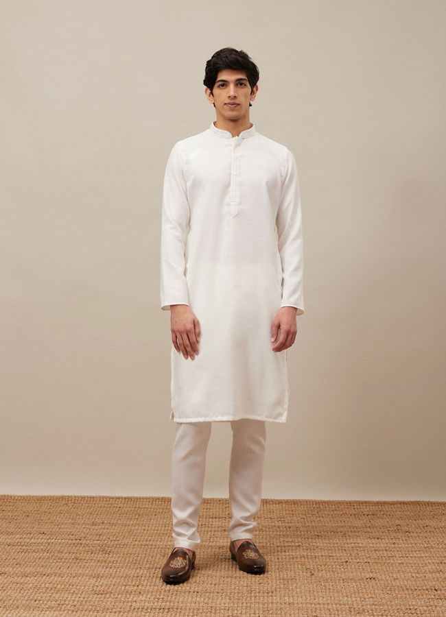 alt message - Manyavar Men Pristine White Bandhgala Style Kurta Set image number 2