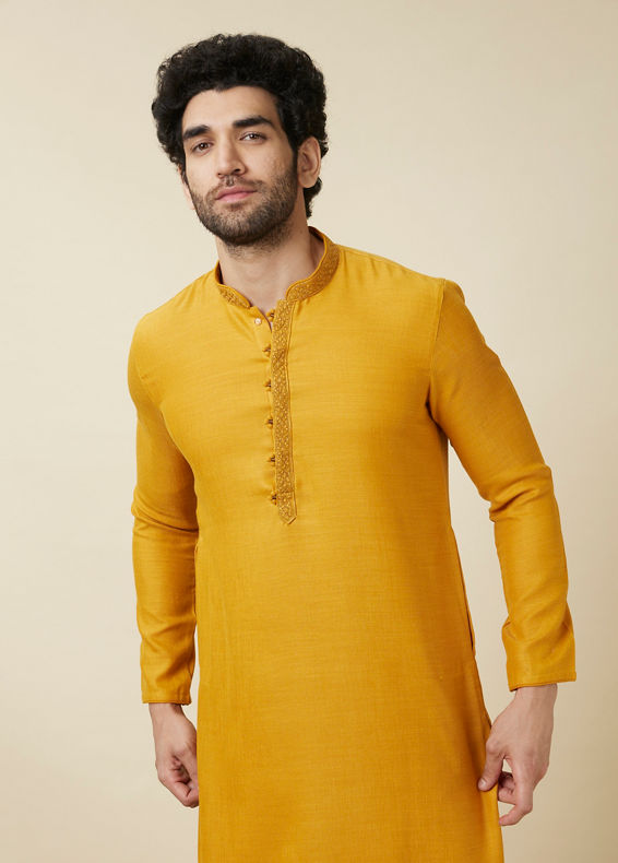 Manyavar Men Amber Orange Embroidered Bandhgala Kurta Set