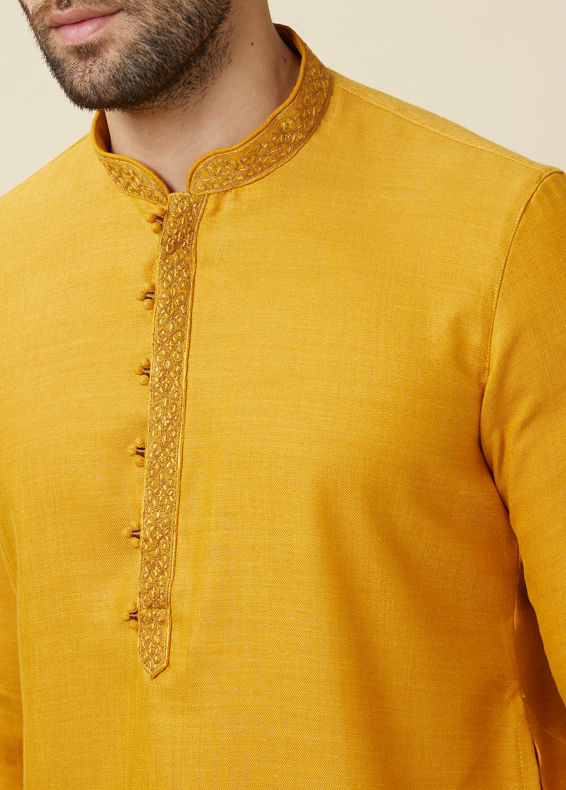 Manyavar Men Amber Orange Embroidered Bandhgala Kurta Set