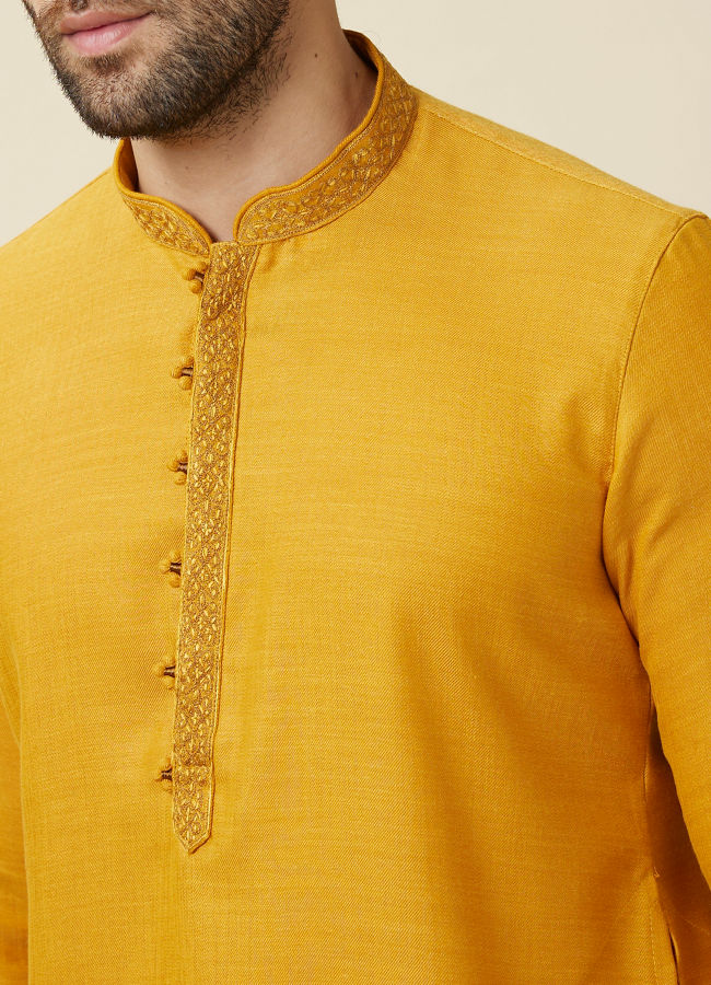 Manyavar Men Amber Orange Embroidered Bandhgala Kurta Set