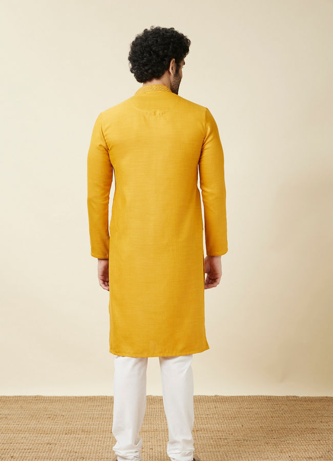 Manyavar Men Amber Orange Embroidered Bandhgala Kurta Set