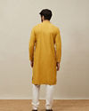 Manyavar Men Candlelight Orange Bel Buti Patterned Placket Kurta Set