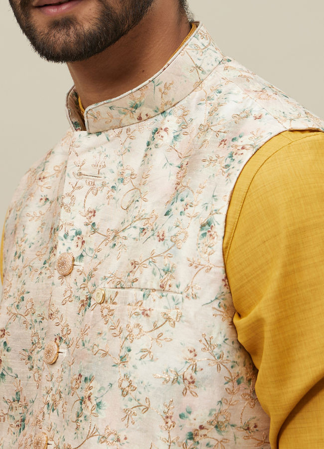 Cream Floral Printed Jacket image number 1