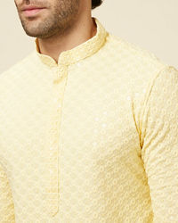 Manyavar Men Crayola Yellow Floral Chikankari Embroidered Kurta Set