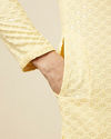 alt message - Manyavar Men Crayola Yellow Floral Chikankari Embroidered Kurta Set image number 3