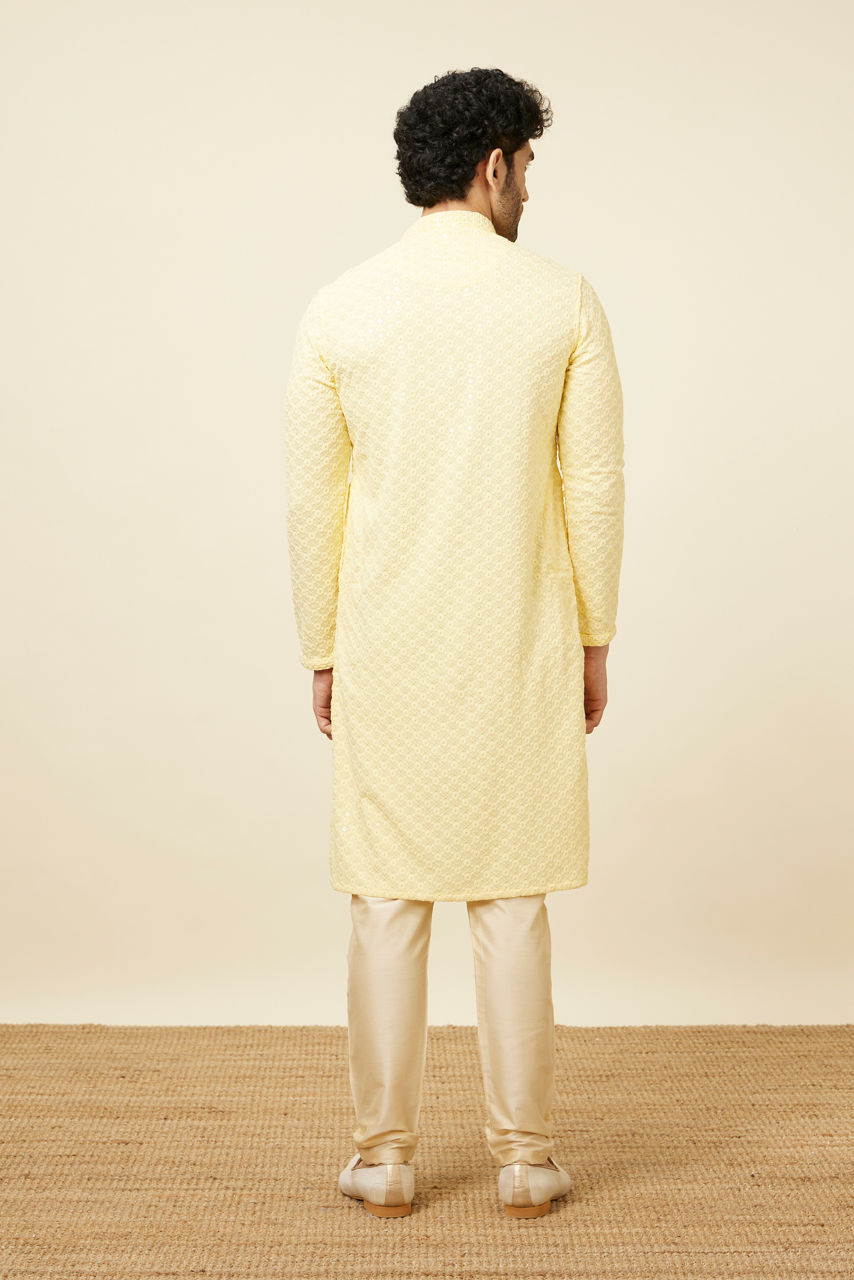 Manyavar Men Crayola Yellow Floral Chikankari Embroidered Kurta Set