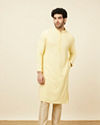 alt message - Manyavar Men Crayola Yellow Floral Chikankari Embroidered Kurta Set image number 2