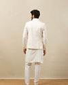 Manyavar Men Bright White Trellis Patterned Indo Western Set