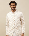 Bright White Trellis Patterned Indo Western Set