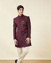 Manyavar Men Windsor Wine Floral Patterned Indo Western Set