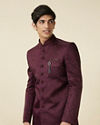 alt message - Manyavar Men Windsor Wine Floral Patterned Indo Western Set image number 0