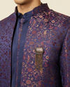 Manyavar Men Royal Blue Bel Buti Patterned Indo Western Set