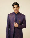 Manyavar Men Royal Blue Bel Buti Patterned Indo Western Set