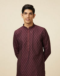 Manyavar Men Windsor Wine Kurta Set with Ogee Floral Prints