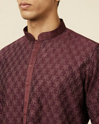 Manyavar Men Windsor Wine Kurta Set with Ogee Floral Prints