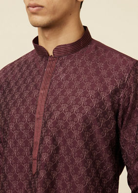 Berry Wine Patterned Kurta Set image number 1