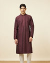 Manyavar Men Windsor Wine Kurta Set with Ogee Floral Prints