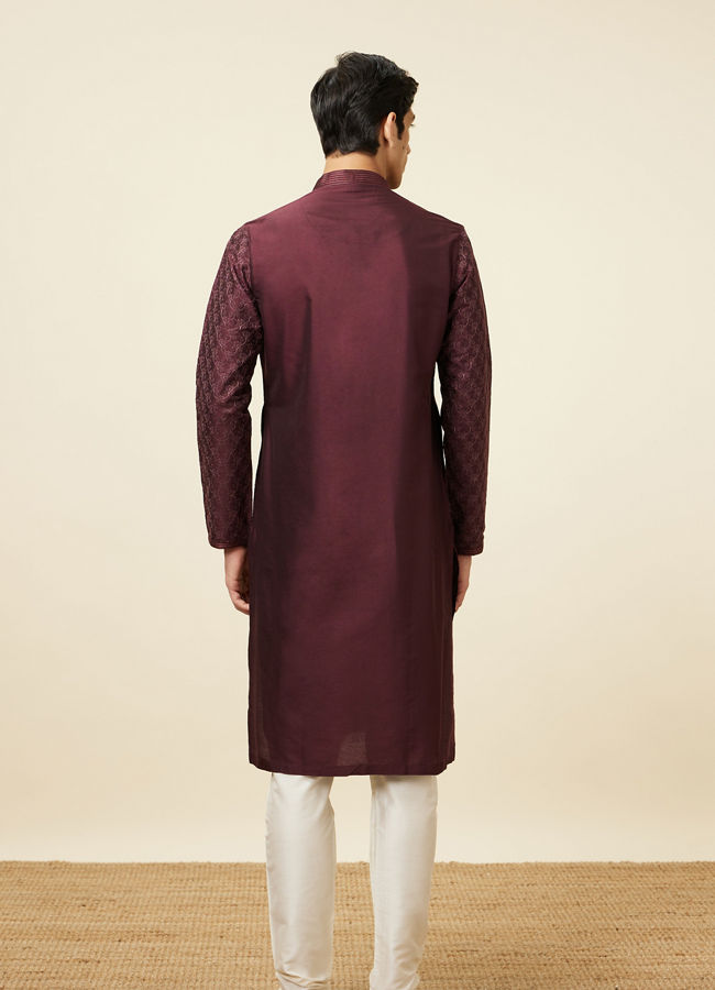 Manyavar Men Windsor Wine Kurta Set with Ogee Floral Prints