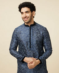 Manyavar Men Navy Blue Bel Buti Printed Kurta Set