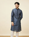 Manyavar Men Navy Blue Bel Buti Printed Kurta Set