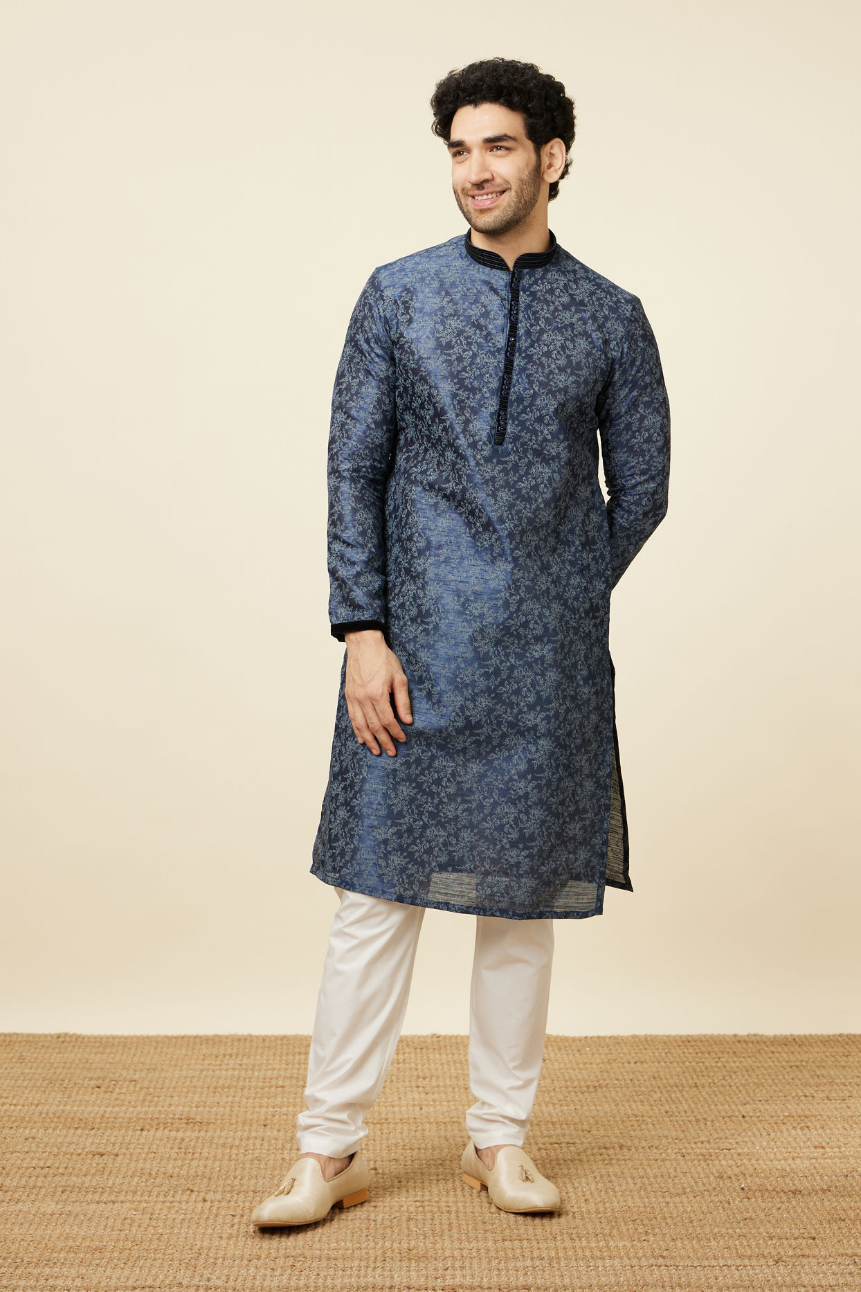 Kurta Pajama for Men - Buy Blue Foil Print Kurta Set Online @Manyavar