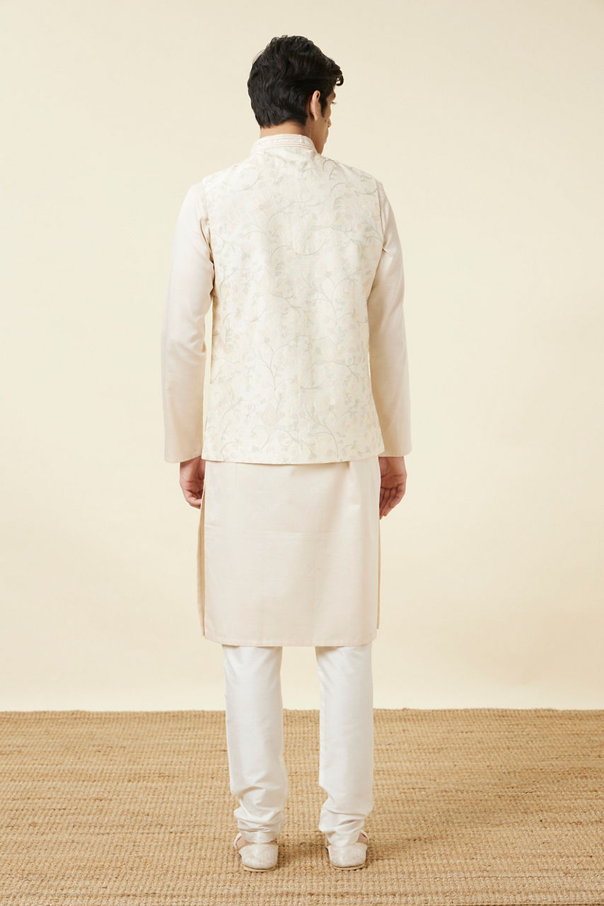 Manyavar Men Cannoli Cream Bel Buti Patterned Jacket