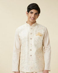 Manyavar Men Cannoli Cream Bel Buti Patterned Jacket