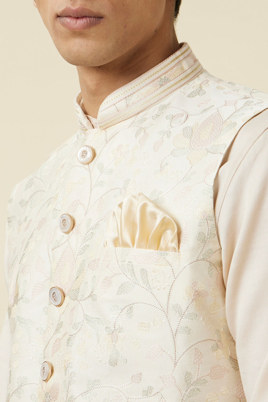 Manyavar Men Cannoli Cream Bel Buti Patterned Jacket